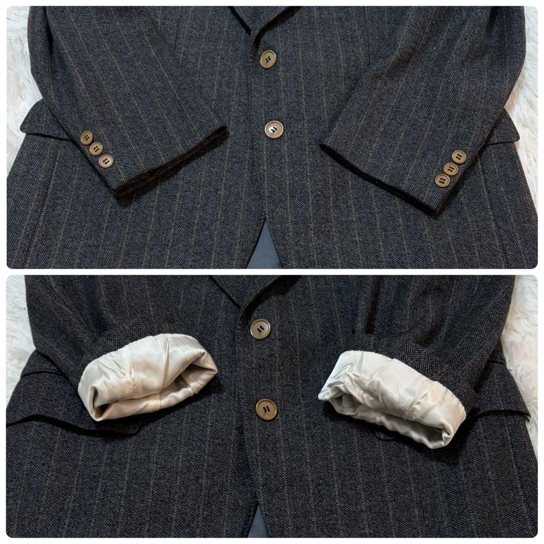【美品】ゼニア セットアップ カシミヤ混 ヘリンボーン チャコール ストライプ