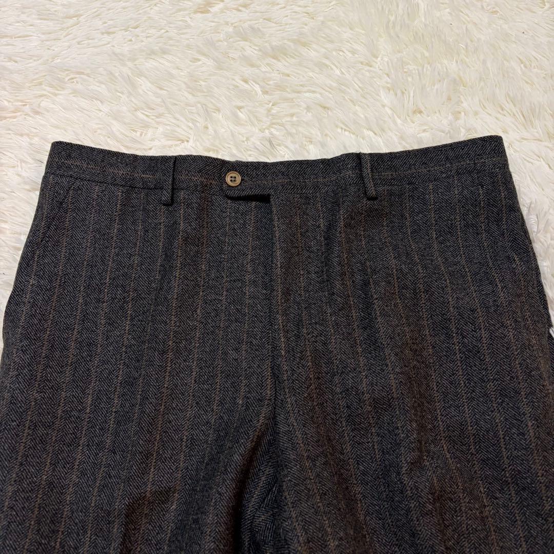 【美品】ゼニア セットアップ カシミヤ混 ヘリンボーン チャコール ストライプ