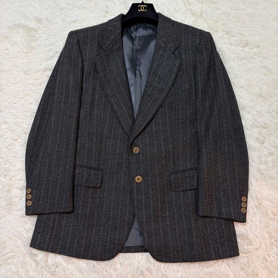 【美品】ゼニア セットアップ カシミヤ混 ヘリンボーン チャコール ストライプ