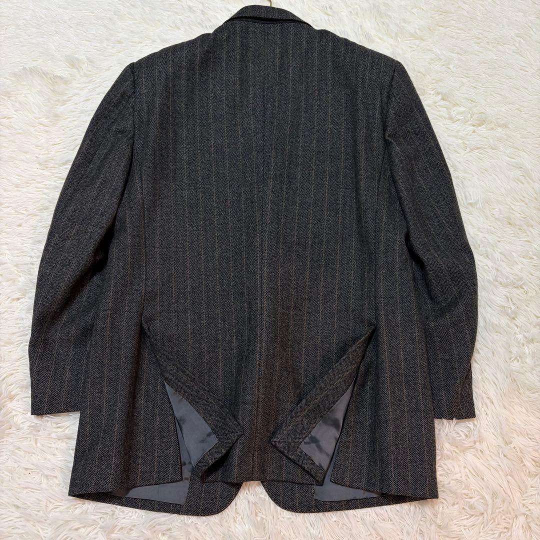 【美品】ゼニア セットアップ カシミヤ混 ヘリンボーン チャコール ストライプ