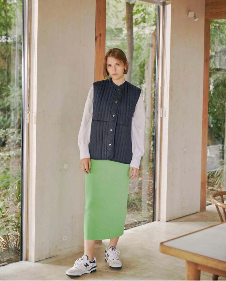 【カベサロッソ】ストライプキルティングベスト　ネイビー