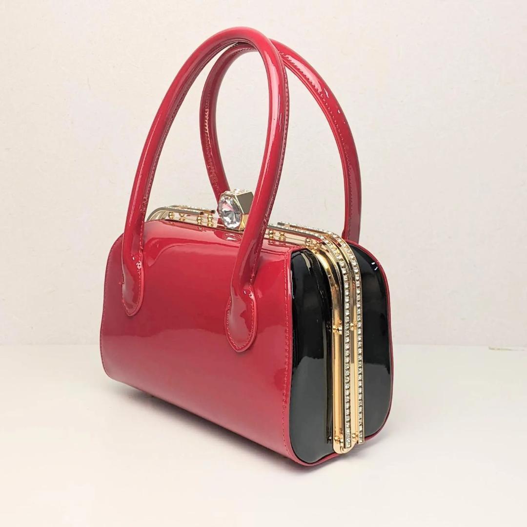 和装 草履バッグセット 振袖用 エナメル ラインストーン 赤×黒 kz13-2