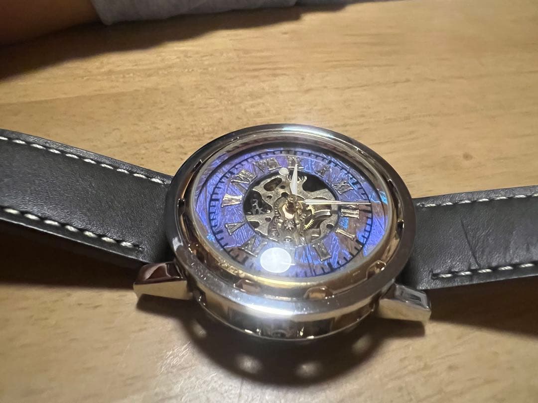 モルフォ蝶のクォーツ手巻き腕時計 世界に1つだけ。ベルト(ダークブラウン)金具金