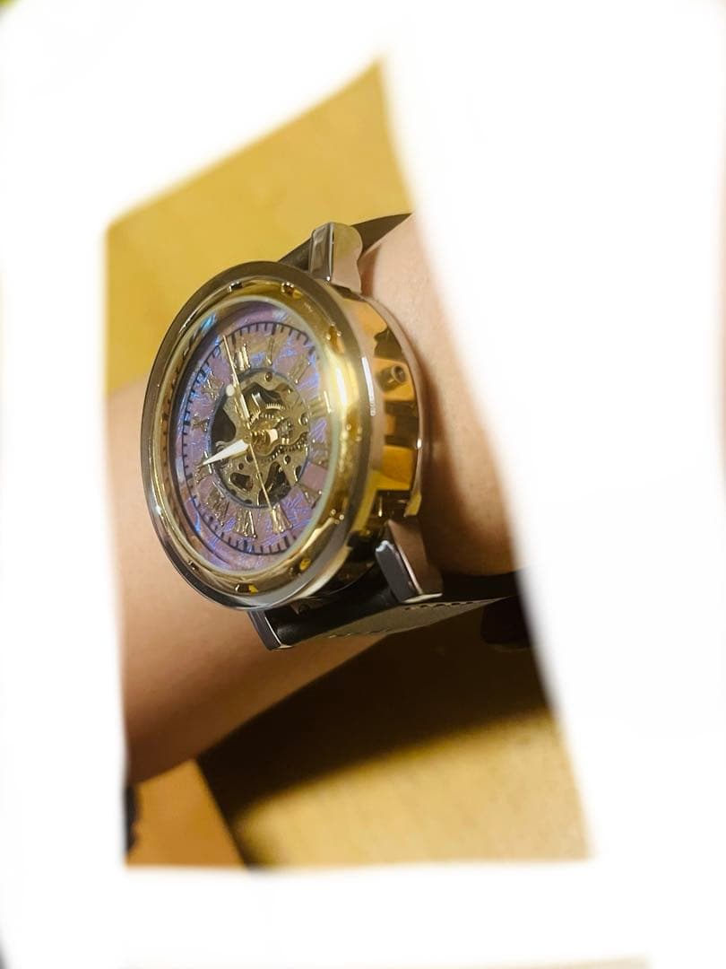 モルフォ蝶のクォーツ手巻き腕時計 世界に1つだけ。ベルト(ダークブラウン)金具金