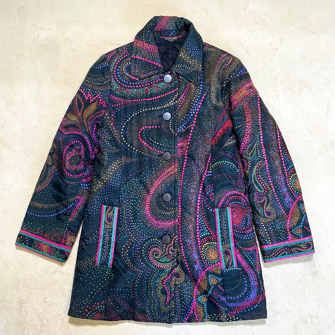 【美品】レオナール ✨中綿ロングコート 高級シルク素材 ペイズリー　総柄　M