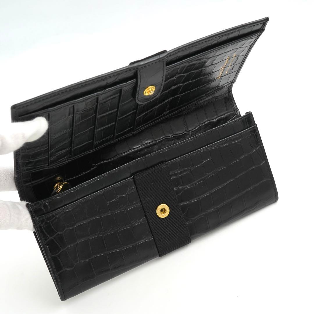 ✨新品未使用・箱付き✨　Ferragamo 長財布　ヴァラリボン　クロコ　黒色
