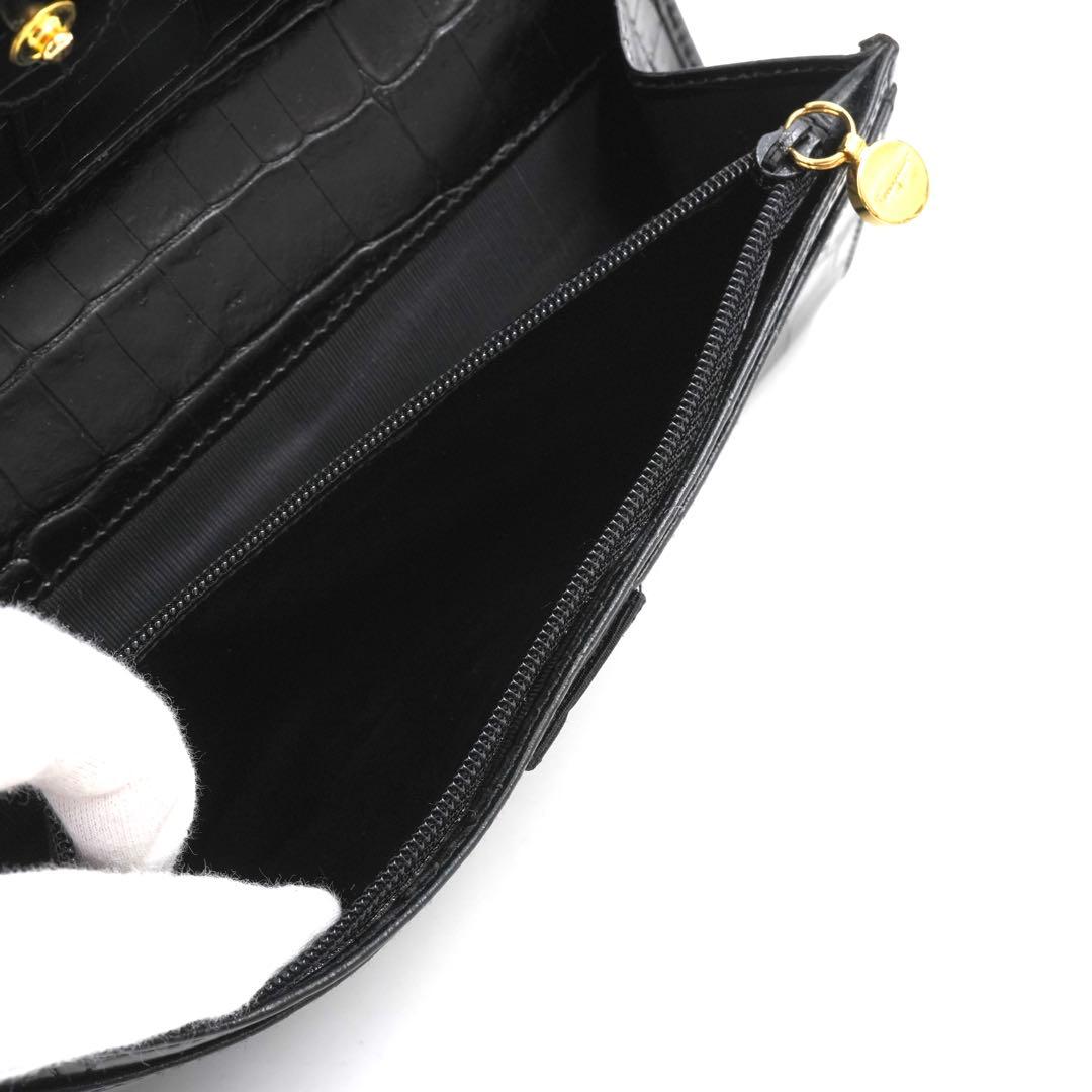 ✨新品未使用・箱付き✨　Ferragamo 長財布　ヴァラリボン　クロコ　黒色