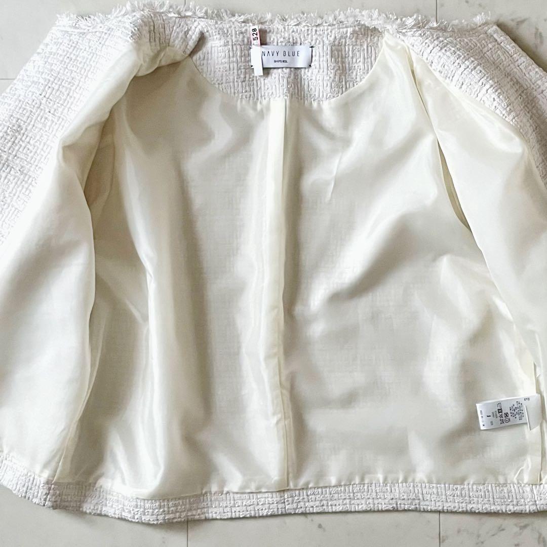 美品♪シップスエニィ スラブツイードショートジャケット F オフホワイト白 長袖