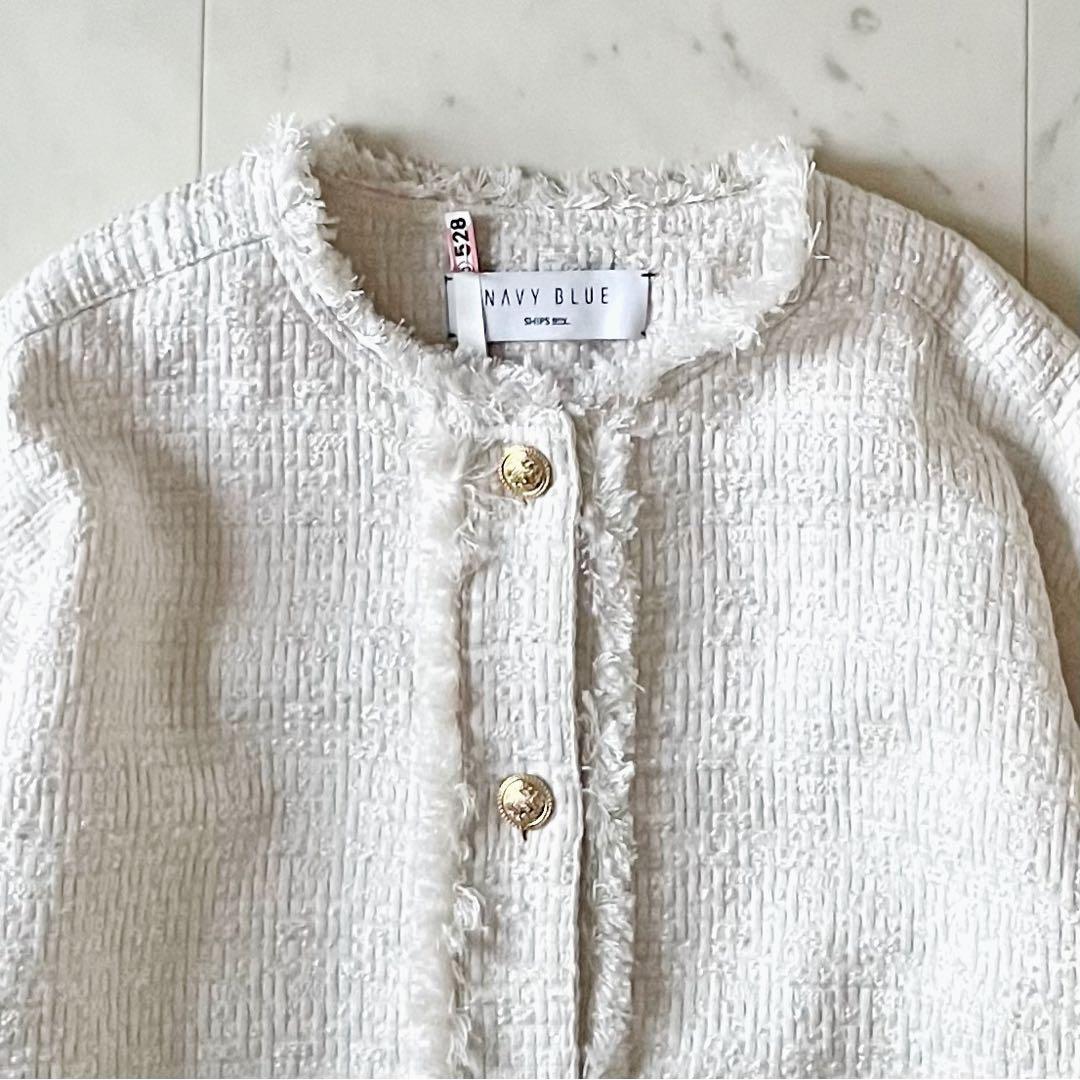 美品♪シップスエニィ スラブツイードショートジャケット F オフホワイト白 長袖