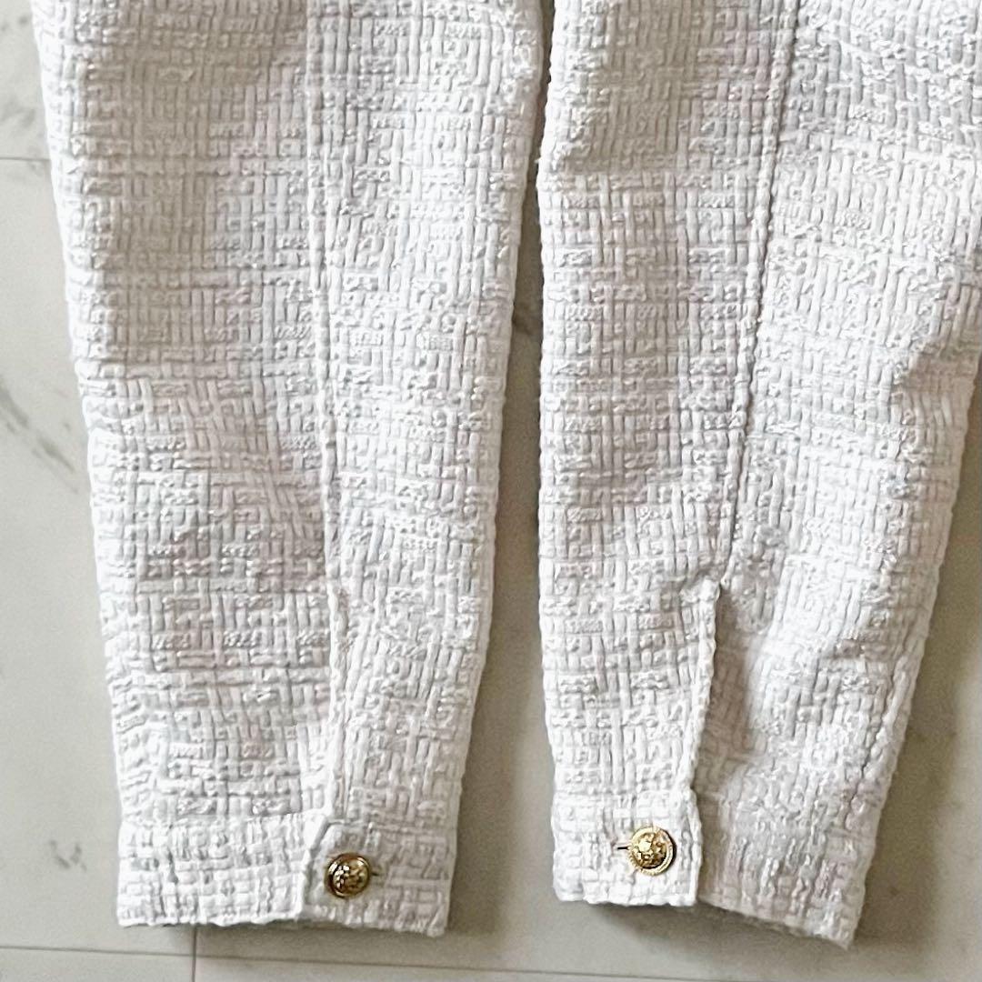 美品♪シップスエニィ スラブツイードショートジャケット F オフホワイト白 長袖