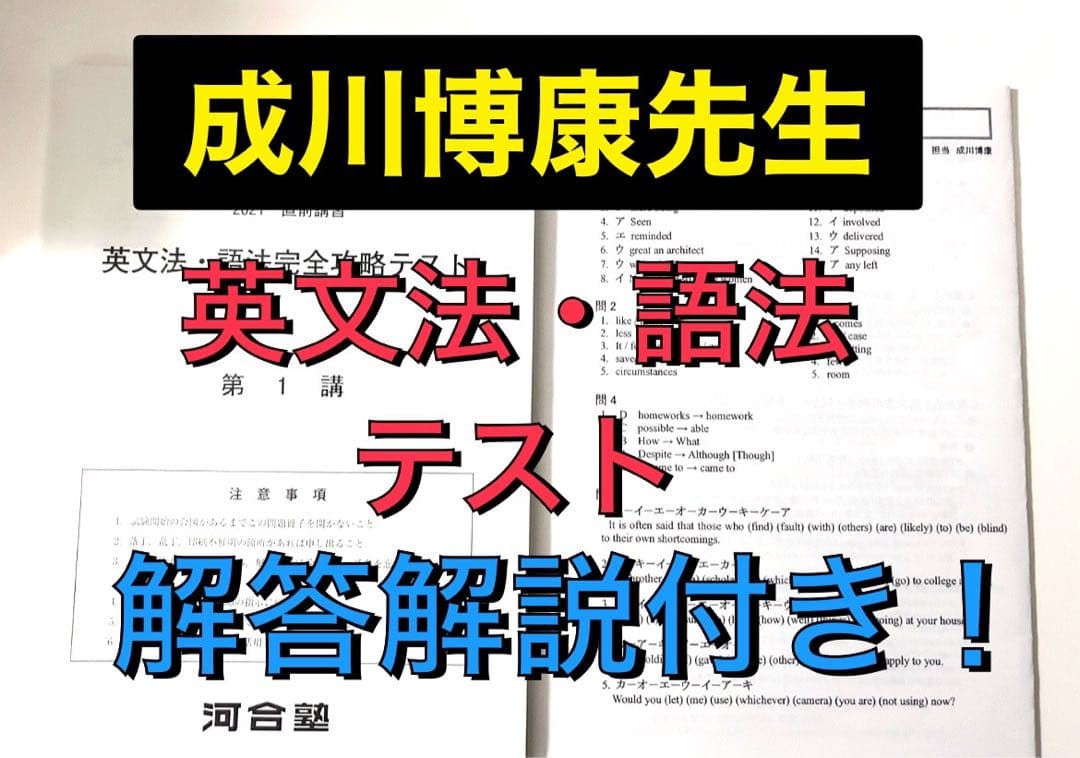 河合塾 テキスト 英文法・語法完全攻略テスト 成川博康先生　鉄緑会 駿台