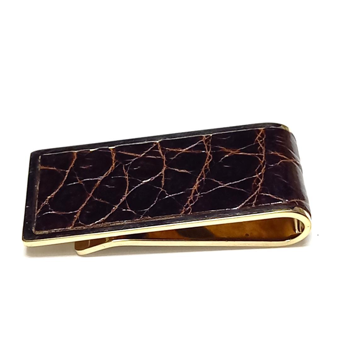 グッチ マネークリップ クロコ ブラウン×ゴールド 札はさみ ロゴ ヴィンテージ