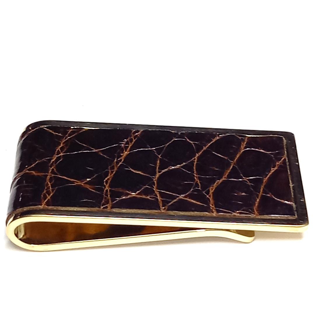 グッチ マネークリップ クロコ ブラウン×ゴールド 札はさみ ロゴ ヴィンテージ