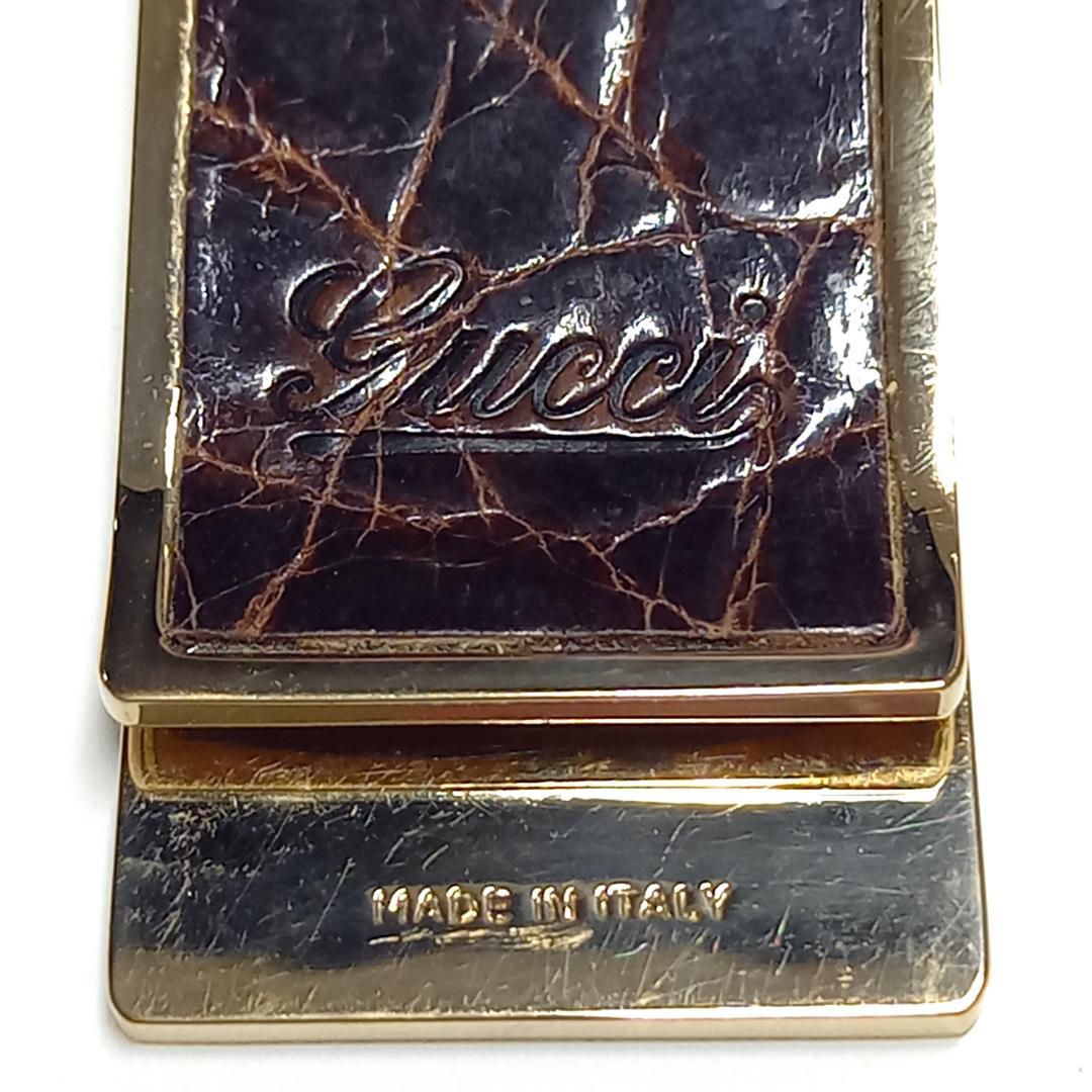 グッチ マネークリップ クロコ ブラウン×ゴールド 札はさみ ロゴ ヴィンテージ