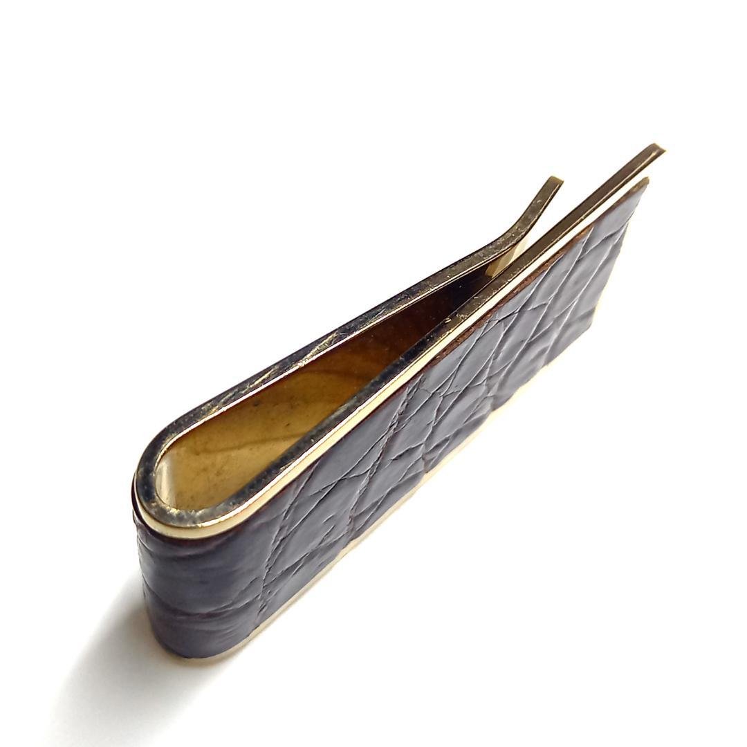 グッチ マネークリップ クロコ ブラウン×ゴールド 札はさみ ロゴ ヴィンテージ