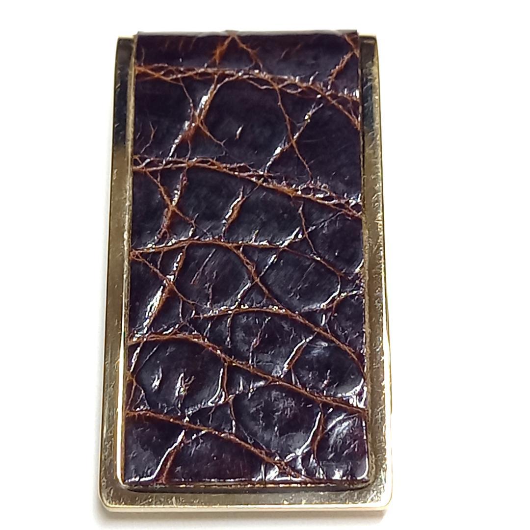 グッチ マネークリップ クロコ ブラウン×ゴールド 札はさみ ロゴ ヴィンテージ