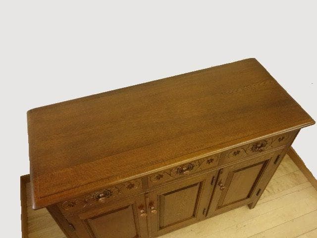 勇峰工芸　雅　花柄キャビネット1100　ナラ材家具　 旭川家具　再塗装済ＵＳＥＤ