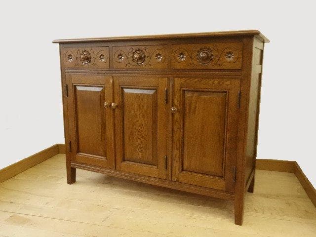 勇峰工芸　雅　花柄キャビネット1100　ナラ材家具　 旭川家具　再塗装済ＵＳＥＤ