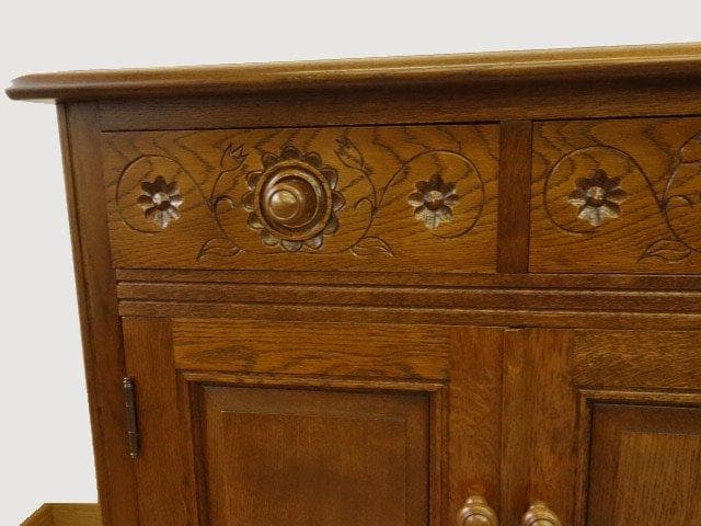 勇峰工芸　雅　花柄キャビネット1100　ナラ材家具　 旭川家具　再塗装済ＵＳＥＤ