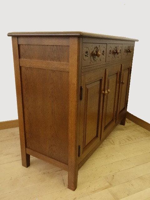 勇峰工芸　雅　花柄キャビネット1100　ナラ材家具　 旭川家具　再塗装済ＵＳＥＤ