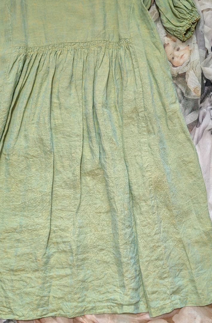 ネストローブ先染めヘンプ 2wayワンピース グリーン きれい色 差し色 春