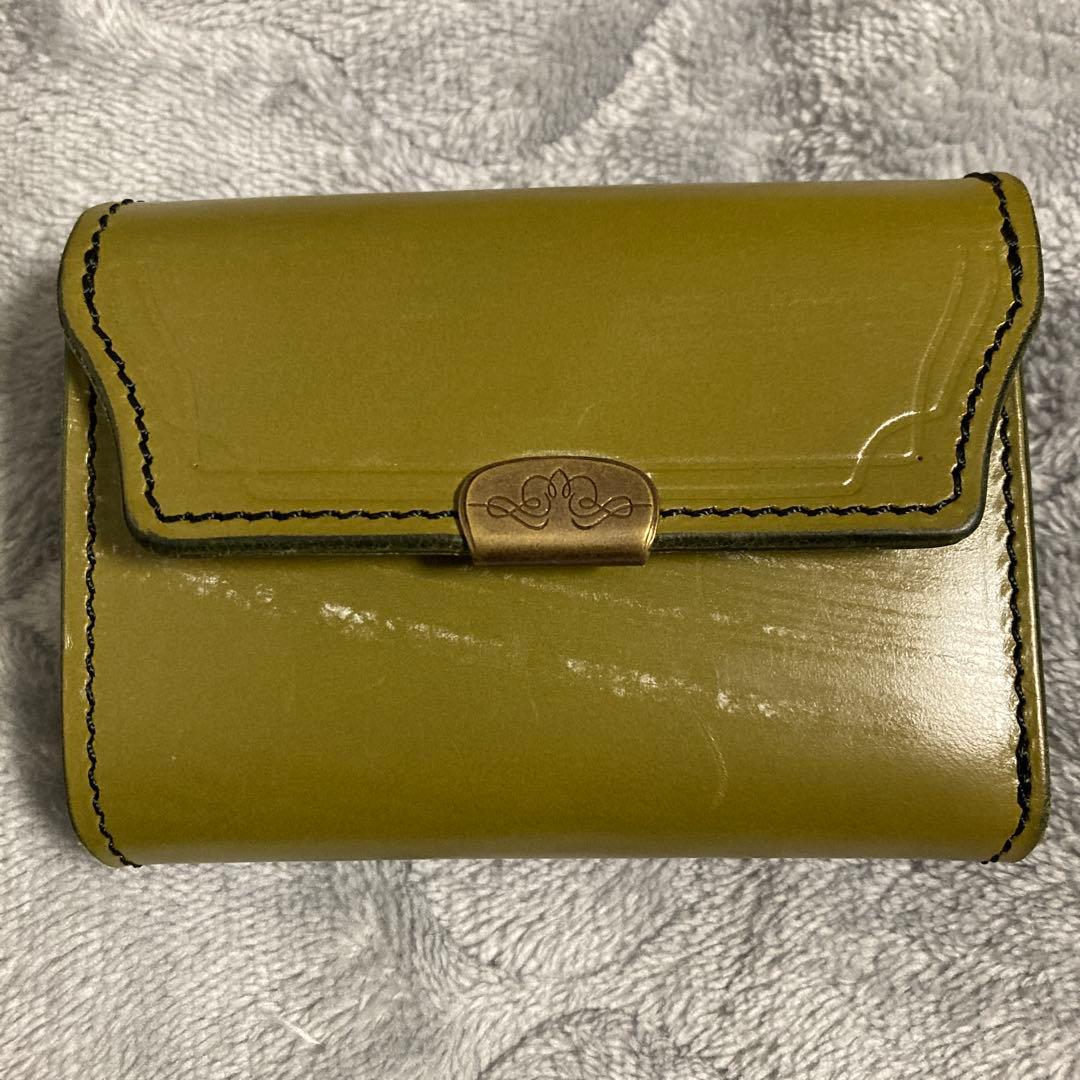 池之端銀革店 三つ折り財布 グラスグリーン 美品