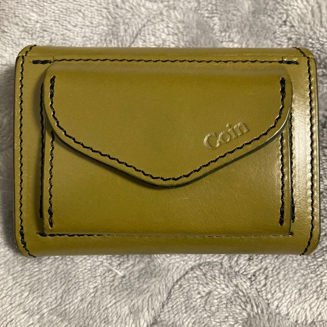 池之端銀革店 三つ折り財布 グラスグリーン 美品