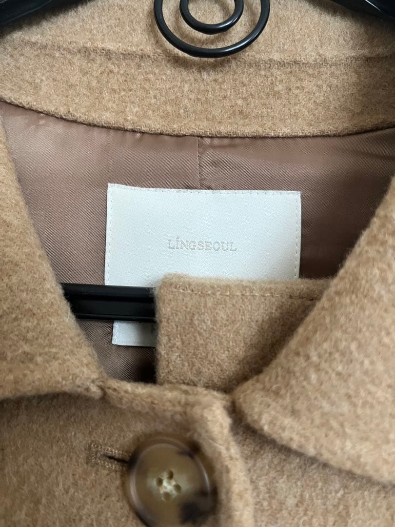 韓国ブランド lingseoul ハンドメイド ウールトレンチコート キャメル