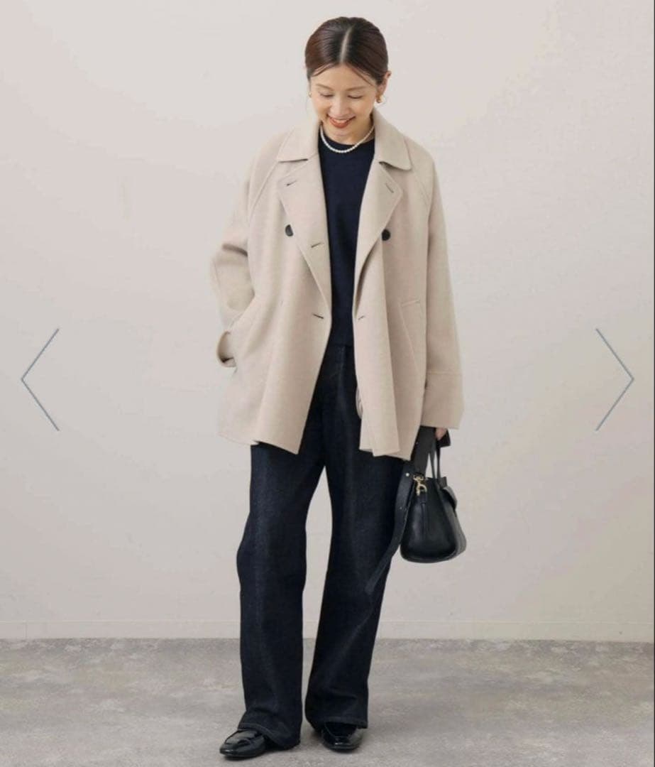 IENAイエナスーパー160ダブルフェイスショートコート36ベージュiena