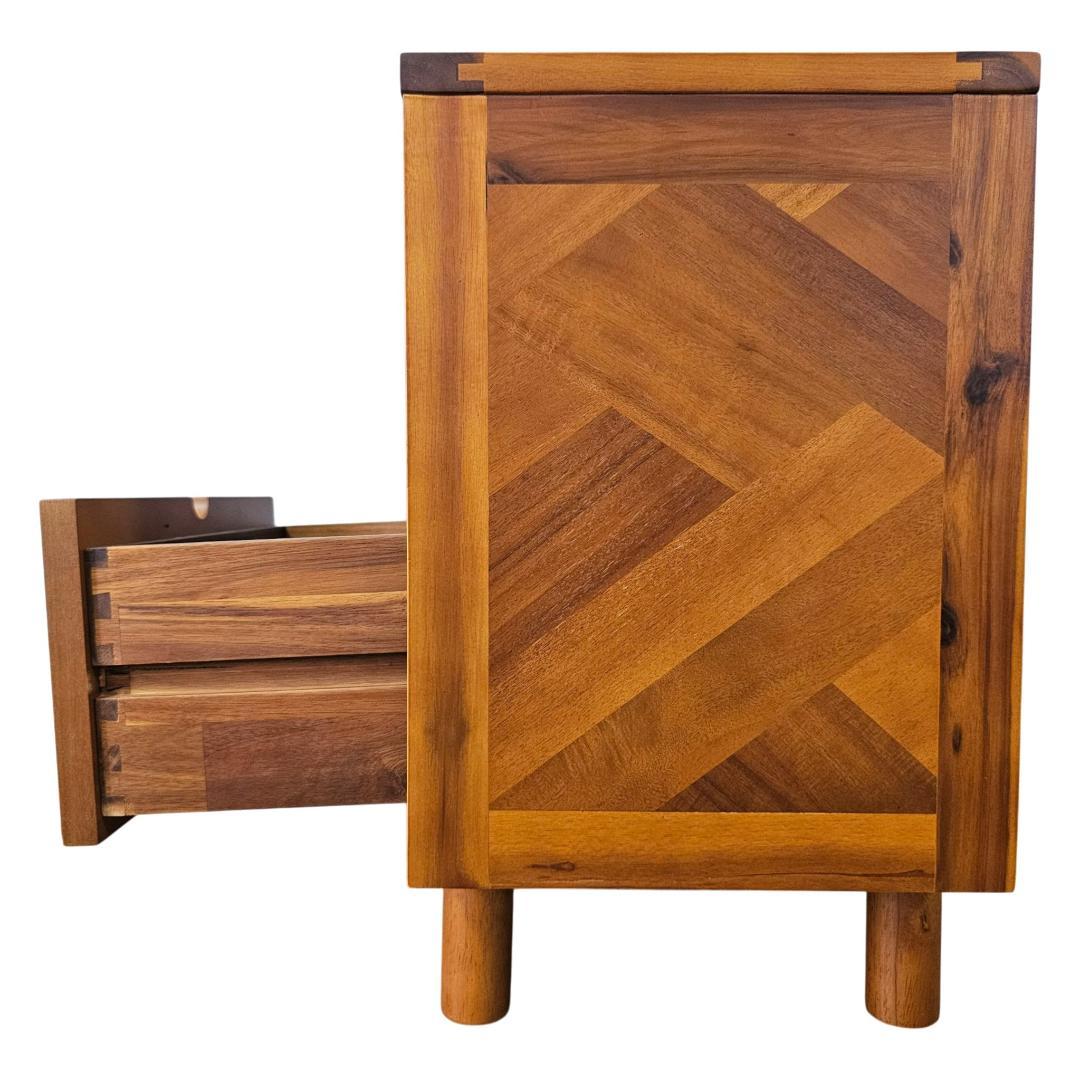 木製 サイドチェスト 引き出し付き ヘリンボーン柄 幅40 奥行30 カフェ風