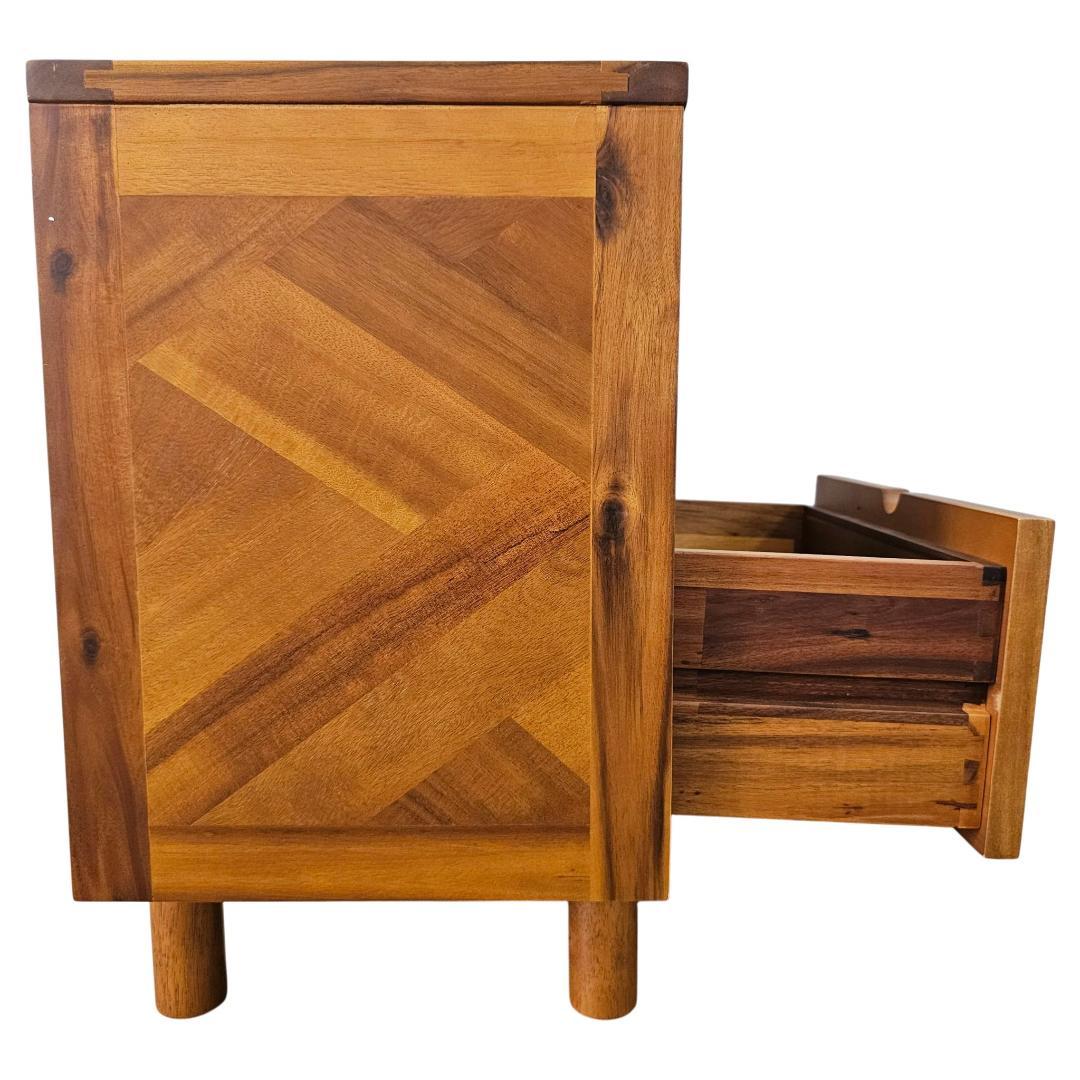 木製 サイドチェスト 引き出し付き ヘリンボーン柄 幅40 奥行30 カフェ風