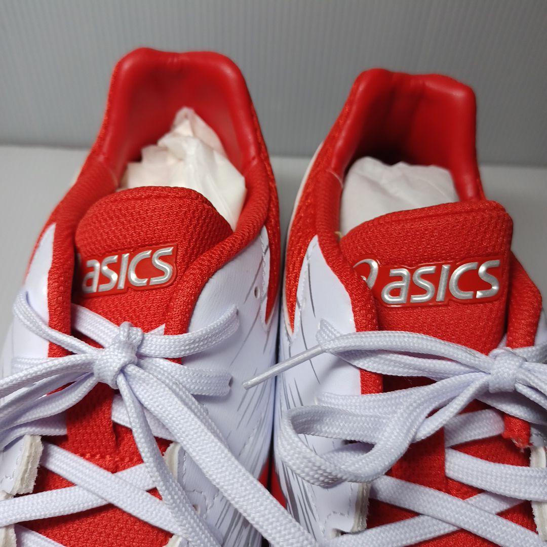 ASICS スパイクシューズ ホワイト/レッド　2５cm　金具スパイク　箱付き