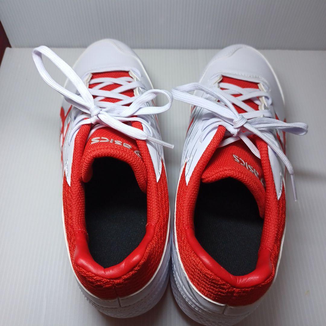 ASICS スパイクシューズ ホワイト/レッド　2５cm　金具スパイク　箱付き