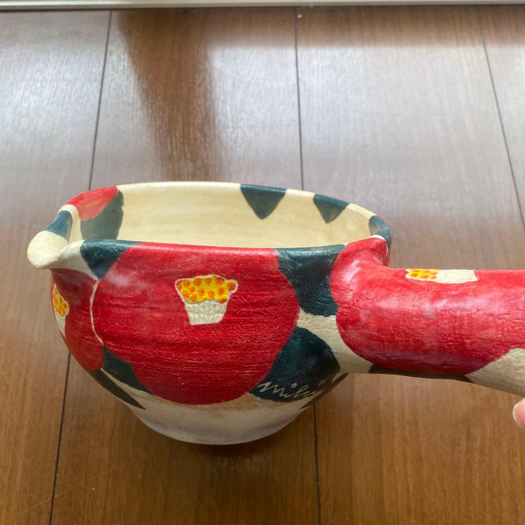 岡美希 さん　土鍋　片手鍋　ミルクパン　椿　花柄　陶芸　陶器