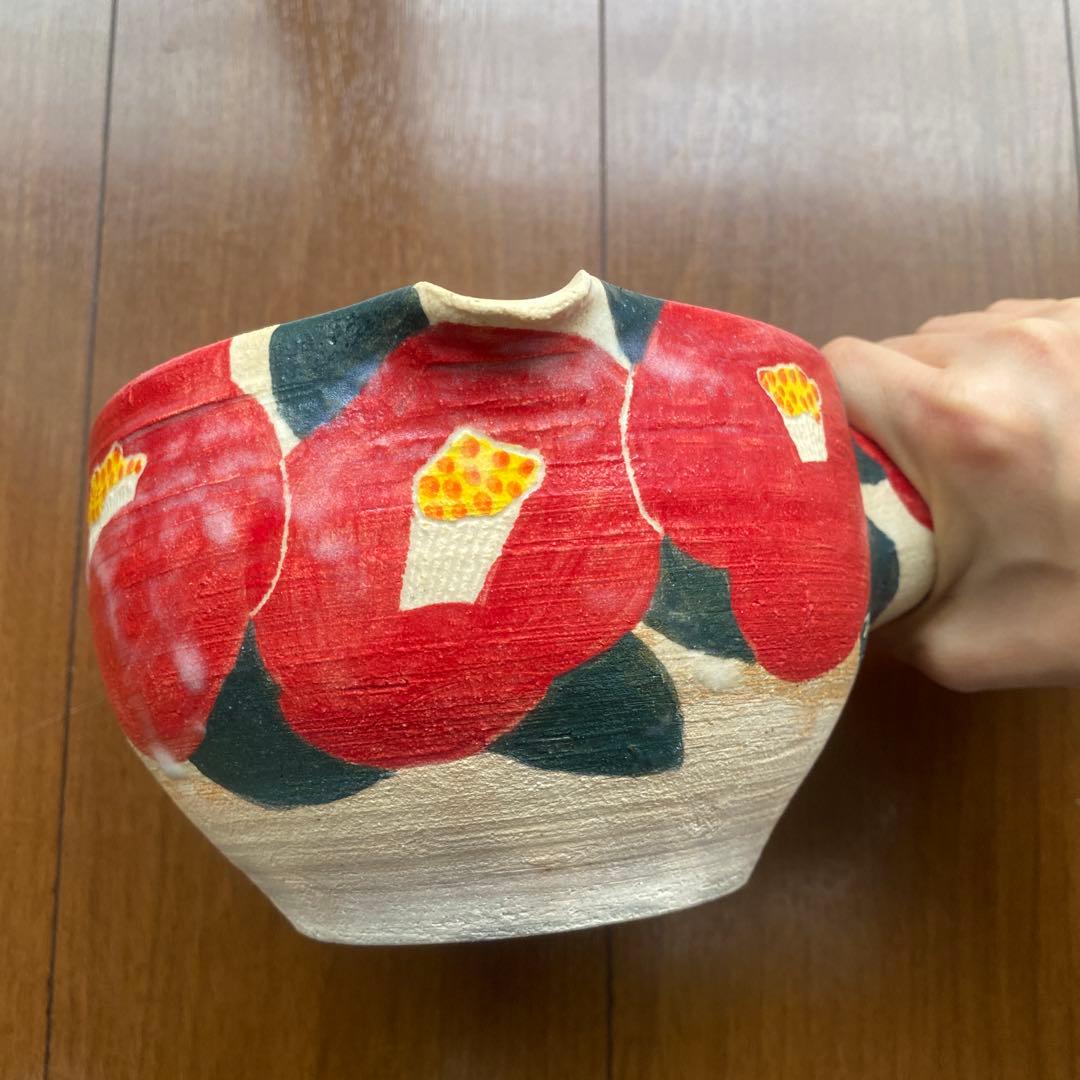 岡美希 さん　土鍋　片手鍋　ミルクパン　椿　花柄　陶芸　陶器