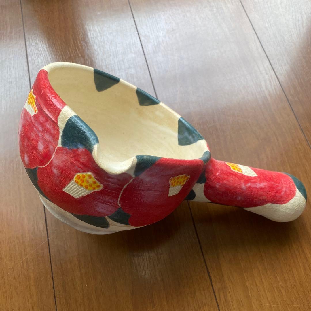 岡美希 さん　土鍋　片手鍋　ミルクパン　椿　花柄　陶芸　陶器