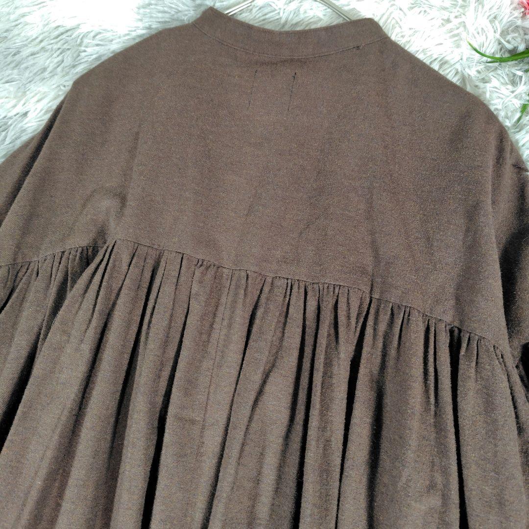 オオカミとフクロウ◎ロングワンピース シャツワンピース 七分袖 ゆったりサイズ