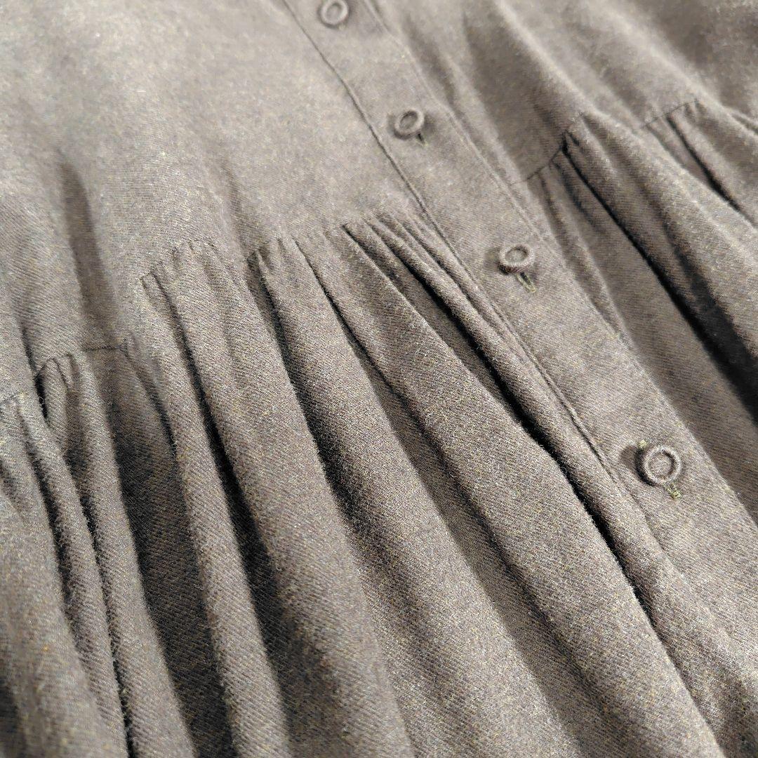 オオカミとフクロウ◎ロングワンピース シャツワンピース 七分袖 ゆったりサイズ