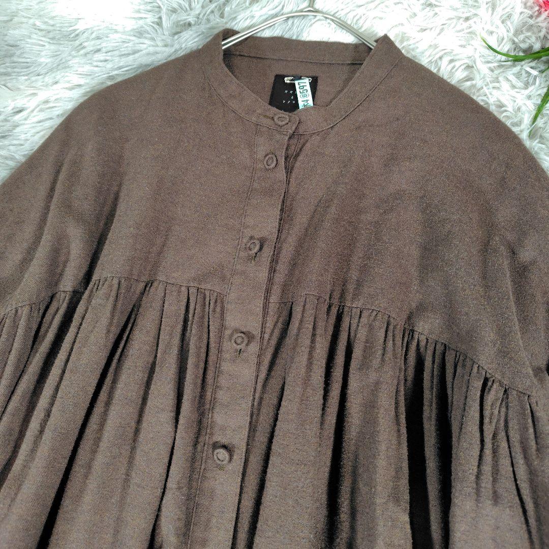 オオカミとフクロウ◎ロングワンピース シャツワンピース 七分袖 ゆったりサイズ