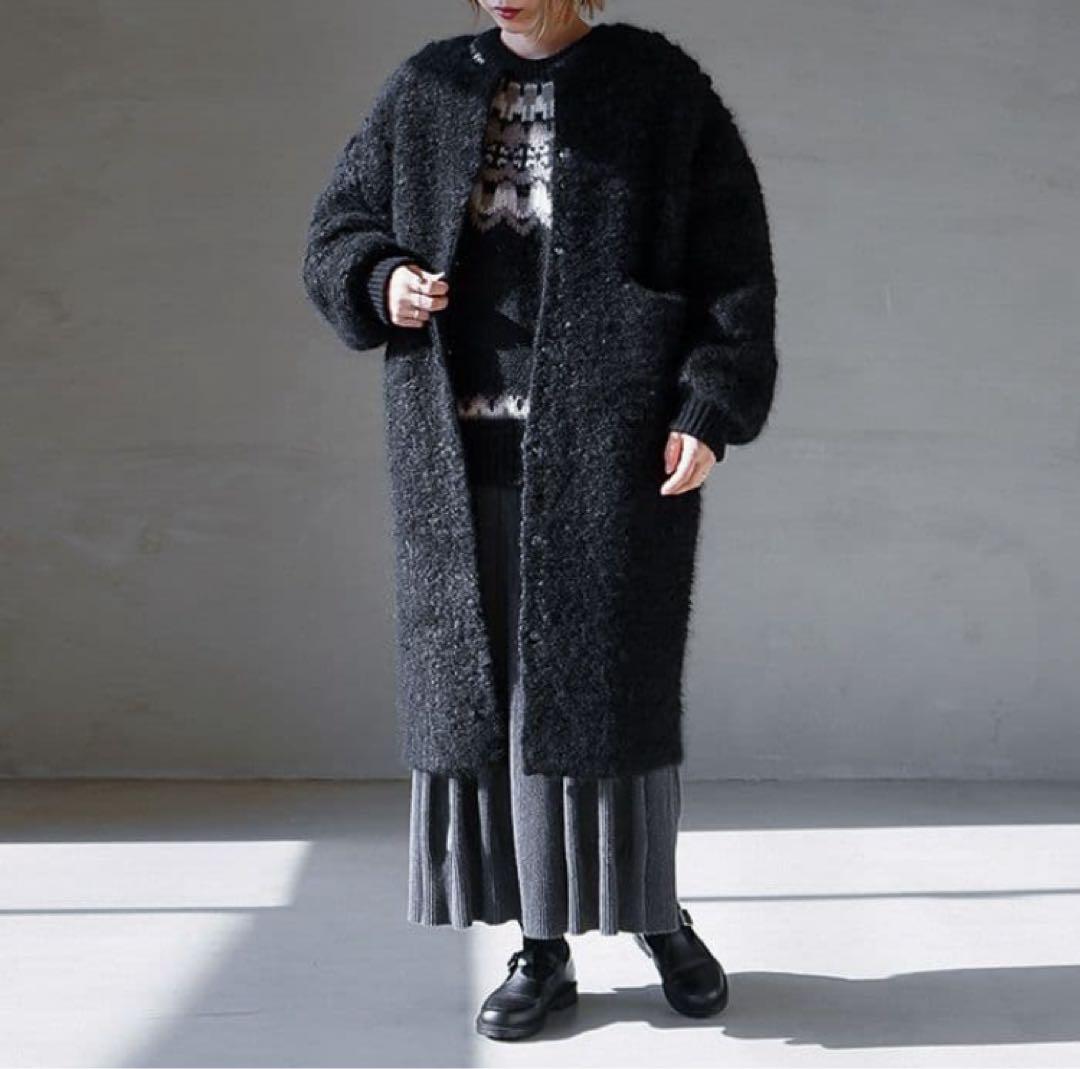 R&D.M.CO- オールドマンズテーラー ニットボアコート　ブラック