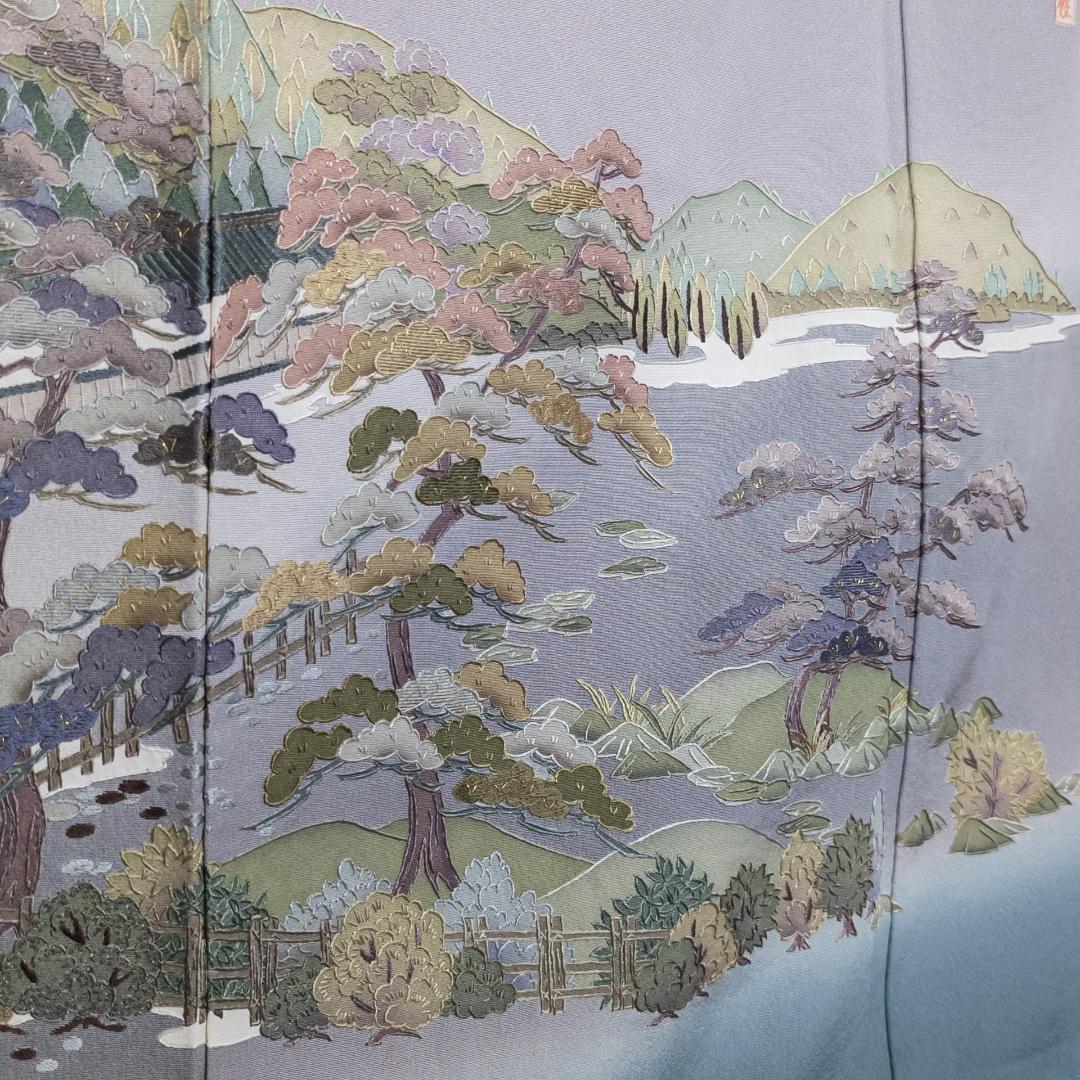 しおり R8SK87 色留袖 作家物 蘇州刺繍 清水寺 落款 上品 シルク