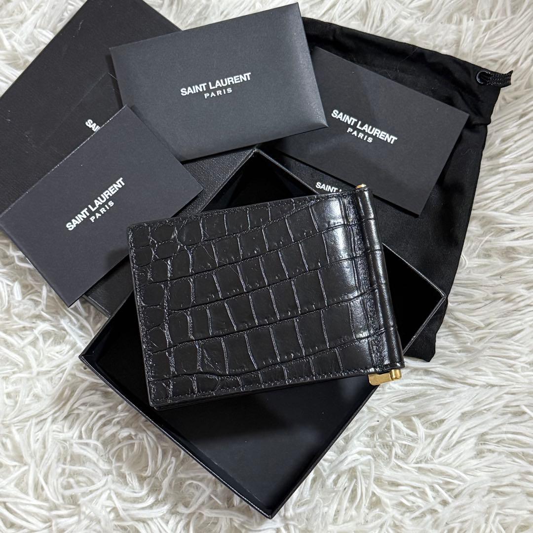 ⭐️新品未使用⭐️　サンローラン　YSL　カサンドラロゴ　クロコ型押　マネークリップ