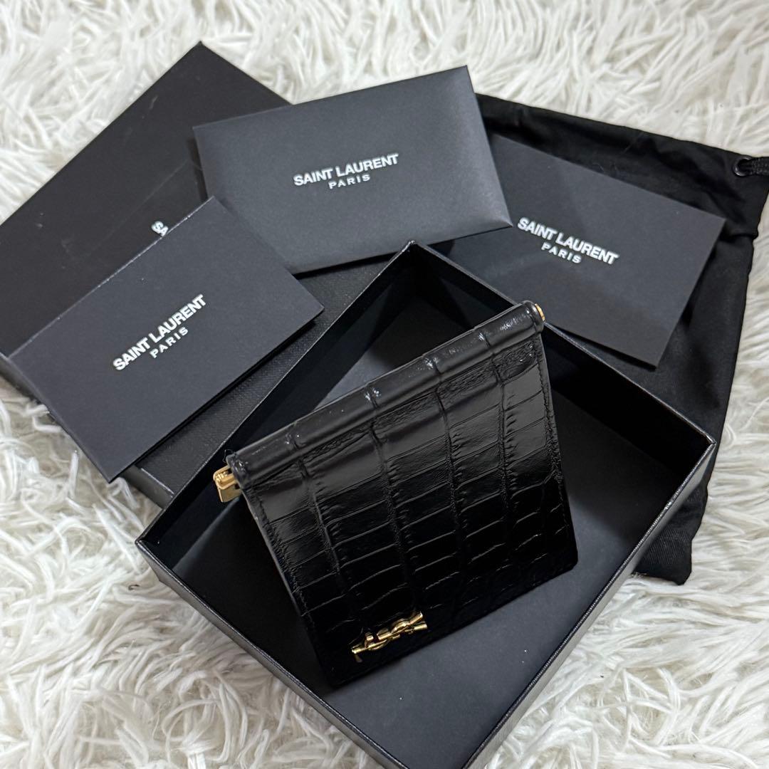⭐️新品未使用⭐️　サンローラン　YSL　カサンドラロゴ　クロコ型押　マネークリップ