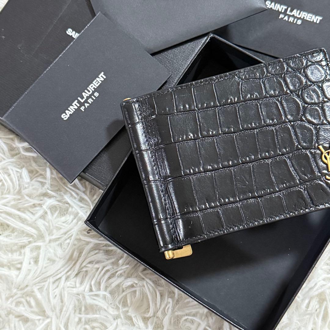 ⭐️新品未使用⭐️　サンローラン　YSL　カサンドラロゴ　クロコ型押　マネークリップ