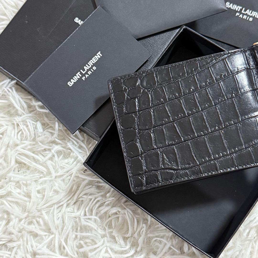 ⭐️新品未使用⭐️　サンローラン　YSL　カサンドラロゴ　クロコ型押　マネークリップ