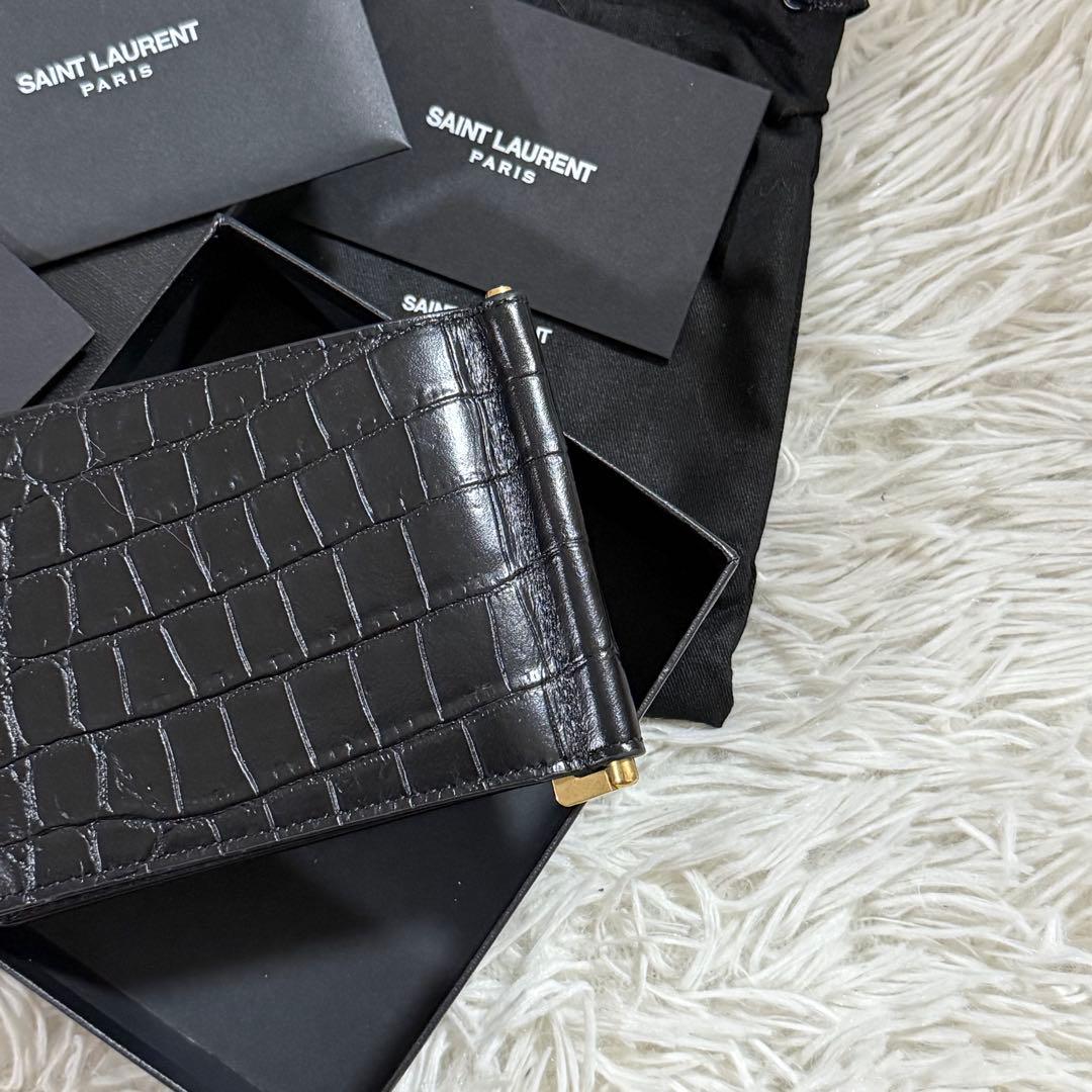 ⭐️新品未使用⭐️　サンローラン　YSL　カサンドラロゴ　クロコ型押　マネークリップ