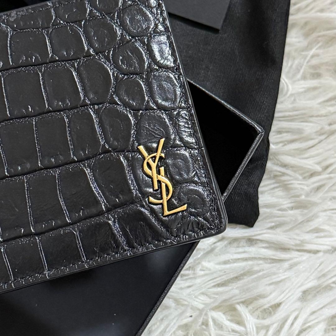 ⭐️新品未使用⭐️　サンローラン　YSL　カサンドラロゴ　クロコ型押　マネークリップ