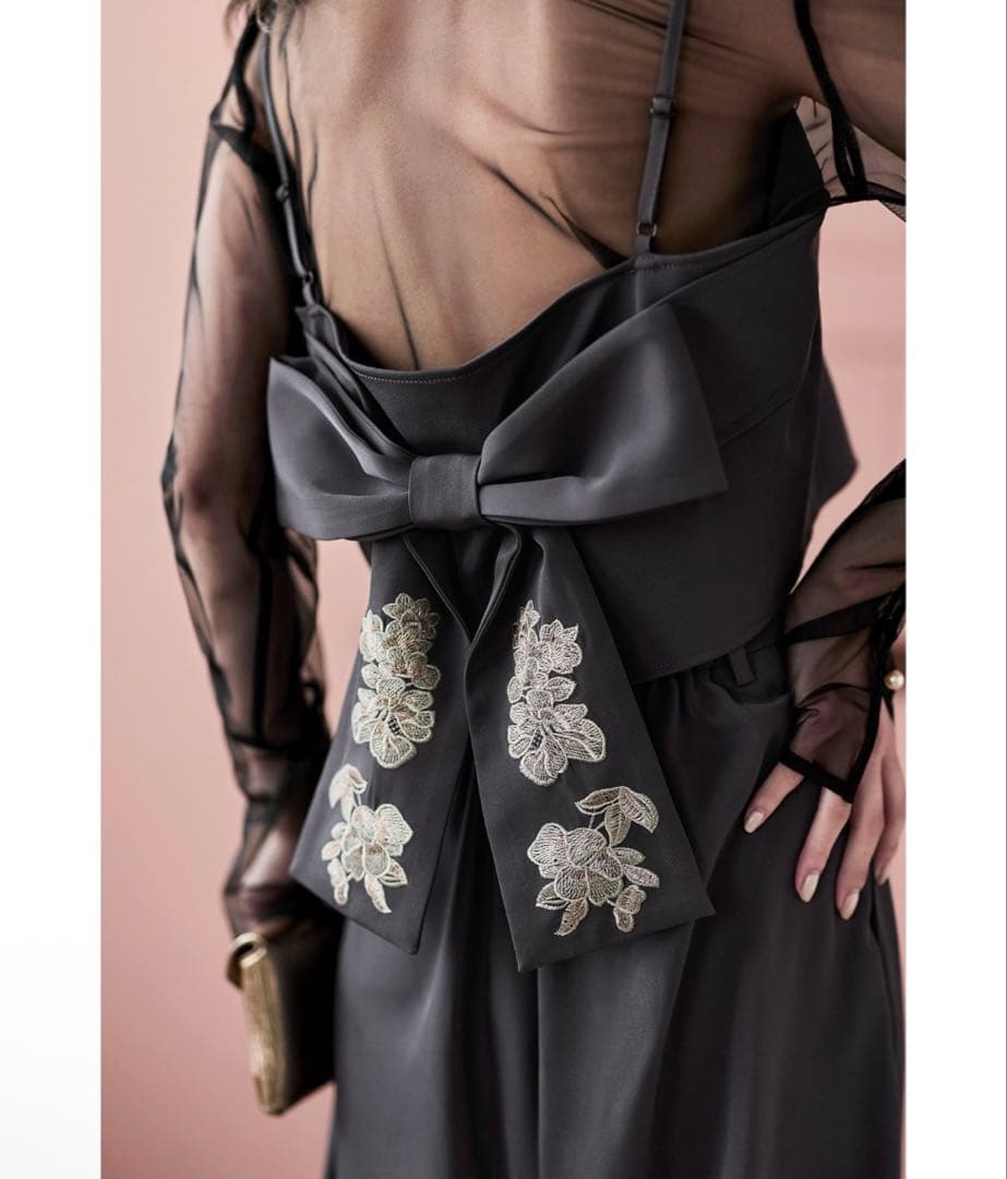 etoll. 3piece刺繍リボンビスチェ＆タックワイドパンツセットアップ