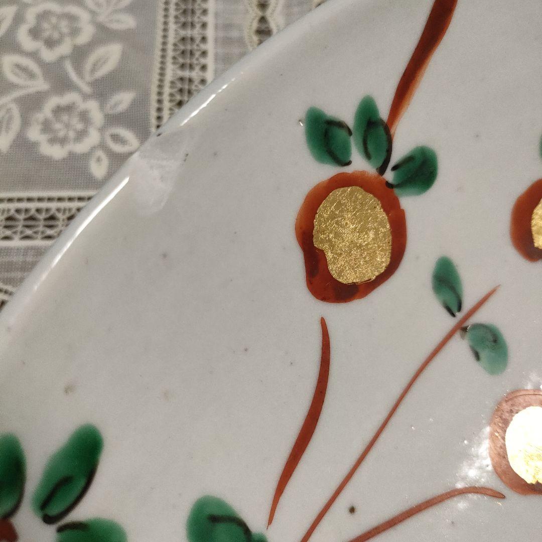 \"未使用\" 高橋芳宣造『金泥呉須赤絵大皿』ウコン布＆桐共箱付