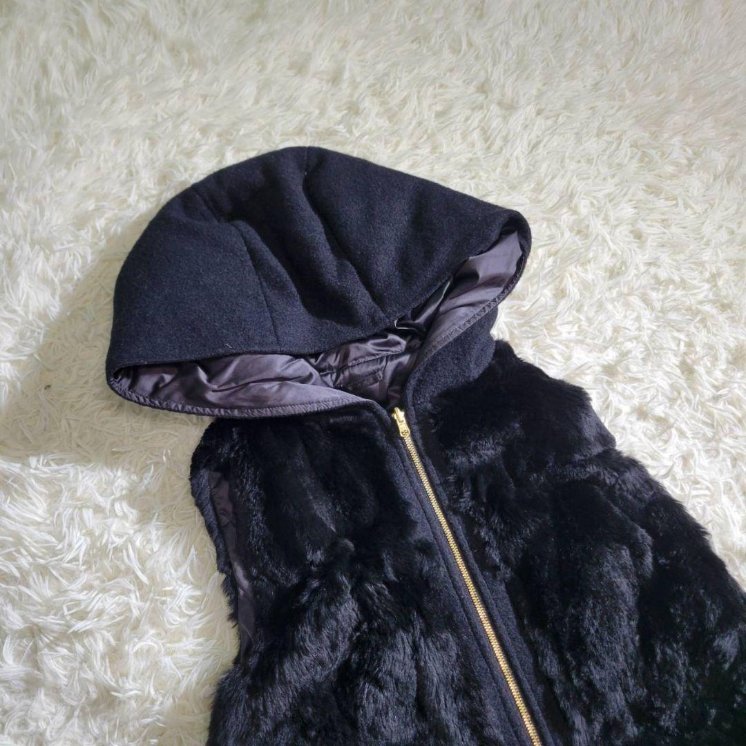 美品☆エポカ　ダウンベスト　ラビットファー　フード　切替　フレア　ペプラム